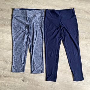 2 pairs New Balance leggings- heather blue crop and navy full length - size L
